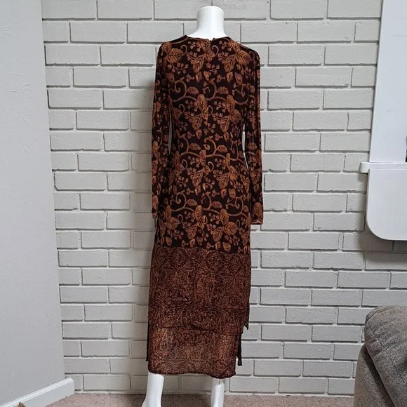 Liz Claiborne Fall Leaf Design Sheer Overlay Layered Maxi Dress. Size 4 - Picture 6 of 12